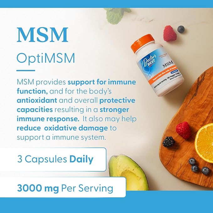 Doctors BEST MSM, Supports Hair, Skin, Nails, & Joints, Non-GMO, Gluten Free, Vegan 180 Veggie Caps