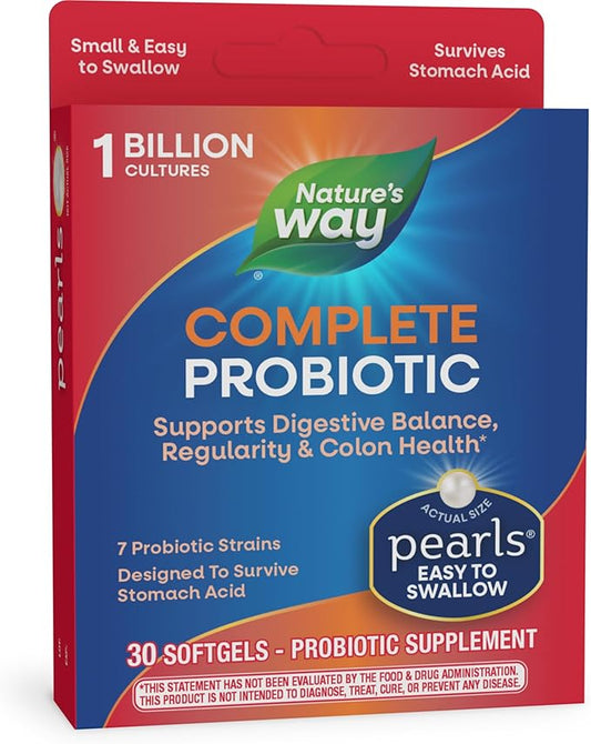 Nature's Way Complete Probiotic Pearls, Supports Digestive Balance*, 1 Billion Live Culture, Supplement for Men and Women, No Refrigeration Required, 30 Softgels (Packaging May Vary)