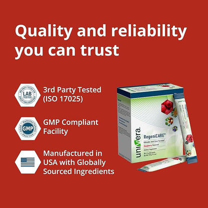 Univera RegeniCARE, Glucosamine, Chondroitin, MSM, Univestin, Joint Health, Joint Support, Easy to Carry, Raspberry Flavor (30ct, 7g Individual Packets)