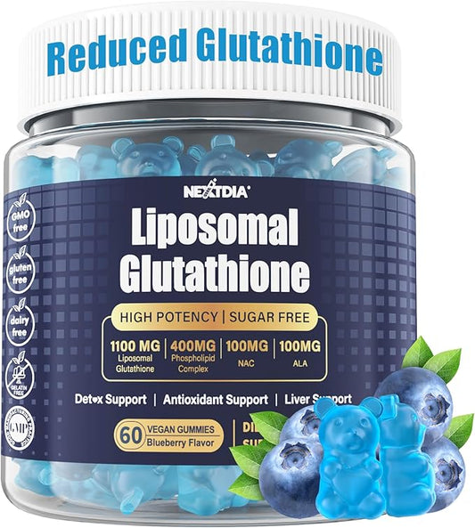 Liposomal Glutathione Gummies 1100mg Supplement(Made in USA), L-Glutathione Reduced with Vitamin C, Phospholipids, ALA, NAC & Milk Thistle, Antioxidant for Anti-Aging, Immune & Cleansing, Vegan, 60 ct