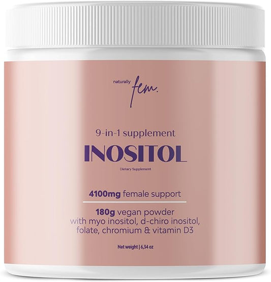 Myo-Inositol & D-Chiro Inositol Supplement for Women 4100mg (40:1 Ratio) – 9-in-1 with Folate, Vitamin B6, B12, D3, Zinc & Chromium