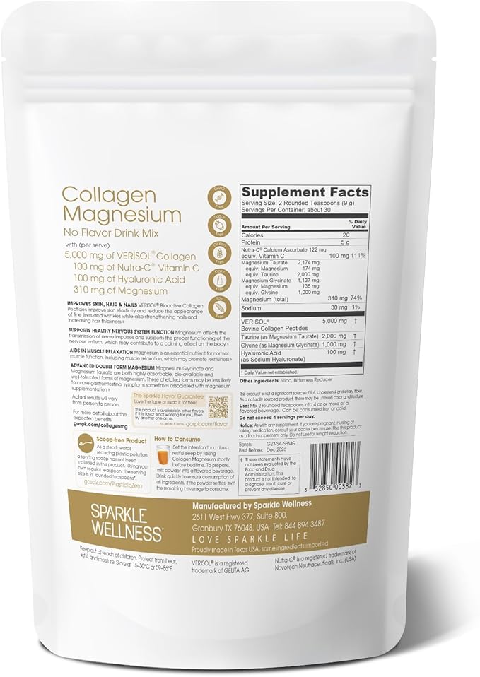 Collagen Magnesium Rest + Restore (No Flavor) [30 Serves] | VERISOL Bioactive Collagen Peptides, Magnesium Glycinate & Taurate Salts | Lauren Roxburgh Rest + Restore | Calming Nightly Beauty Routine