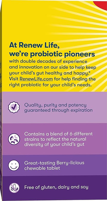 Renew Life Kids Probiotic Gummies, Supports Digestive & Immune Health, Soy, Dairy & Gluten Free, Berry, 60 Chewable Tablets