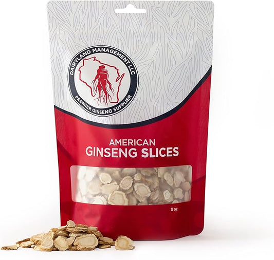 Dairyland American Ginseng Slices, 8 oz – Authentic Wisconsin Ginseng, Non-GMO & Gluten-Free – Herbal Supplement for Tea, Soup & Congee
