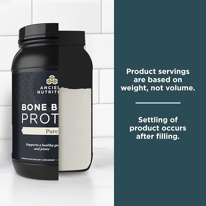 Ancient Nutrition Grass Fed, Cage Free, Bone Broth Protein Powder, 20g Protein, Hydrolyzed Collagen Peptides, Keto & Paleo Friendly, Supports Joint & Gut Health, Pure, 40 Servings