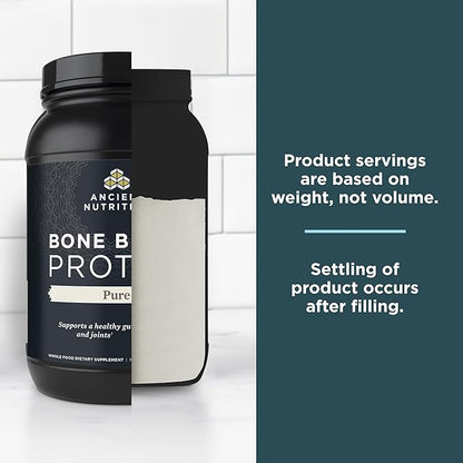 Ancient Nutrition Grass Fed, Cage Free, Bone Broth Protein Powder, 20g Protein, Hydrolyzed Collagen Peptides, Keto & Paleo Friendly, Supports Joint & Gut Health, Pure, 40 Servings