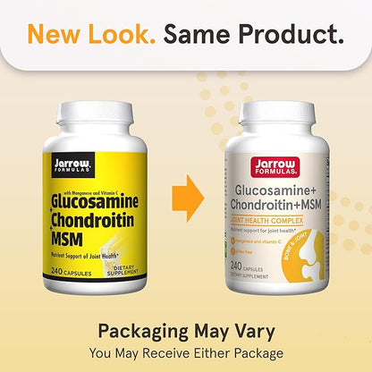 Jarrow Formulas Glucosamine + Chondroitin + MSM Capsules, Joint Support Supplement with Vitamin C and Manganese, 240 Capsules, 60 Day Supply, Pack of 12