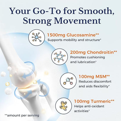 Vitalitown Glucosamine Chondroitin MSM | Collagen, Boswellia, Turmeric, Hyaluronic Acid, Bromelain | Triple Action+ Formula | 12 Move-Freely Ingredients | 90 Tablets, No Shellfish