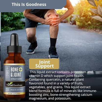 Herbal Goodness Bone and Joint Liquid Extract 1oz - Organic Bone and All Joint Health, Muscle Support, Knee Discomfort with Calcium, Magnesium, Glucosamine and Chondroitin for Men and Women -1 btl