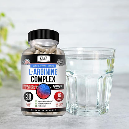 Kaya Naturals - L-Arginine All-Natural Herbal Supplement for Maximum Health Benefits | Pre-Workout | Energy | Improved Nighttime Performance | - 60 Capsules