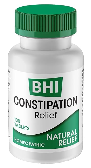 BHI Constipation Relief Natural Safe Targeted Homeopathic Active Ingredients Relieve Bloat Discomfort, Bowel Back-Up & Irregularity for Women & Men - 100 Tablets