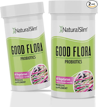 NaturalSlim Probiotics for Digestive Health Good Flora Probiotic Capsules - Intestinal Flora & Immune Support Gut Health Supplements with 7 Powerful Probiotic Strains 2 Pack - Gluten Free 60 Capsules