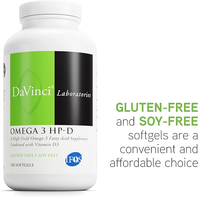 DAVINCI Labs Omega 3 HP-D - Dietary Supplement for Healthy Joints and Immune, Cardiovascular and Skin Health Support* - with Vitamin D3 and More- Gluten-Free - Lemon Flavor - 120 Softgels