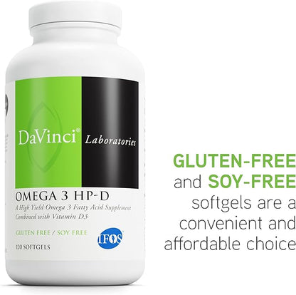 DAVINCI Labs Omega 3 HP-D - Dietary Supplement for Healthy Joints and Immune, Cardiovascular and Skin Health Support* - with Vitamin D3 and More- Gluten-Free - Lemon Flavor - 120 Softgels
