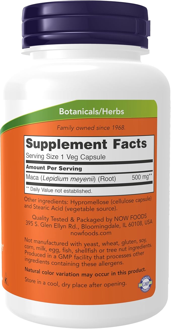 NOW Foods Supplements, Maca (Lepidium meyenii) 500 mg, For Men and Women, Reproductive Health*, 250 Veg Capsules