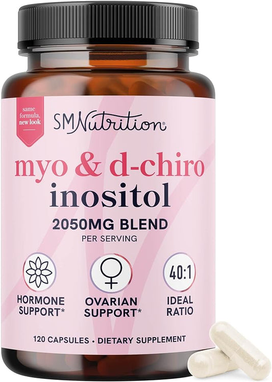 Myo-Inositol & D-Chiro Inositol for Hormone Balance for Women | Ovarian Health & Menstrual Cycle Support | Ideal 40:1 Ratio, Myoinositol 2000mg & D Chiro 50mg | Ovarian Support Vitamins | 120 Ct.