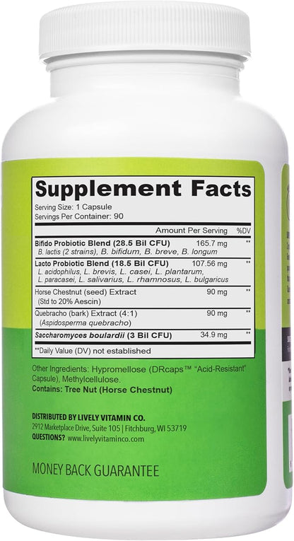 LIVELY VITAMIN CO. Great Guts Probiotic 50 Billion CFU Probiotic - Balance Gut Microbiome, GI Tract, Inflammation, Indigestion, Reflux, Upset Stomach, & Diarrhea - 90 Caps