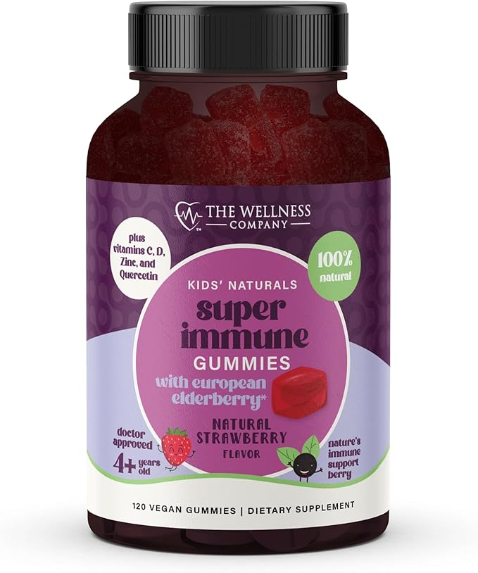 The Wellness Company Super Immune Elderberry Gummies | 120 Gummies (2 Month Supply) | with Zinc and Vitamin C | Non-GMO, Gluten-Free | Supports Immune Health