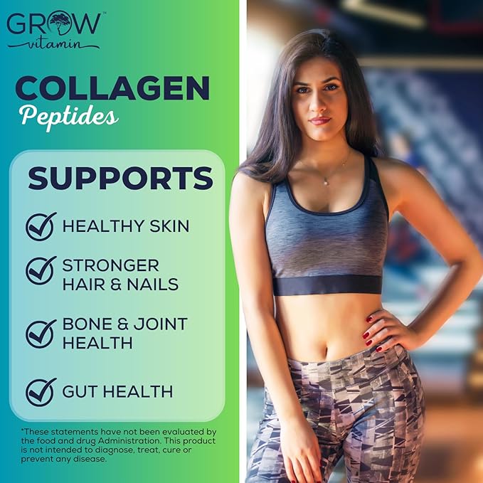 grow vitamin Collagen Peptides Powder, Grass Fed Bovine Collagen Powder Type I & III, Promotes Hair, Nail, Skin Health and Beauty, Supports Bone and Joint Health, Unflavored, 20 OZ, 56 Servings