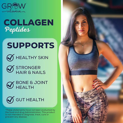 grow vitamin Collagen Peptides Powder, Grass Fed Bovine Collagen Powder Type I & III, Promotes Hair, Nail, Skin Health and Beauty, Supports Bone and Joint Health, Unflavored, 20 OZ, 56 Servings