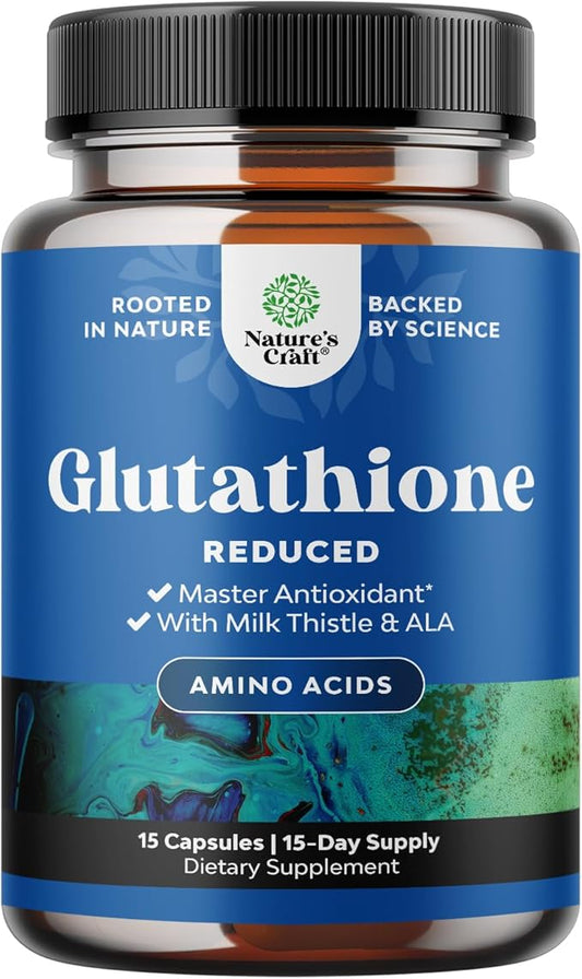 Reduced Glutathione Supplement with Milk Thistle - 500mg Per Serving Plus Alpha Lipoic Acid and Silymarin Milk Thistle Complex for Liver Support Skin Complexion and Immune Support (15 Servings)