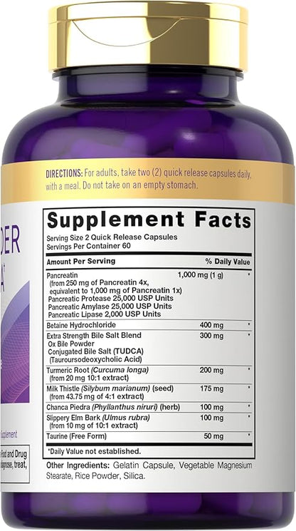 Carlyle Gallbladder Supplement | 120 Quick Release Capsules | Complete Digestive Enzyme Complex | Non-GMO & Gluten Free Formula