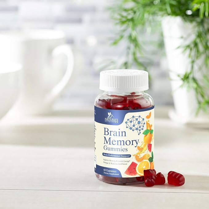 Brain Supplements for Memory, Focus, Concentration - Brain Gummy Vitamin Plus Nootropics, Phosphatidylserine, B6 & B12, Caffeine Free Nootropic, Clarity & Memory Support Supplement - 60 Gummies