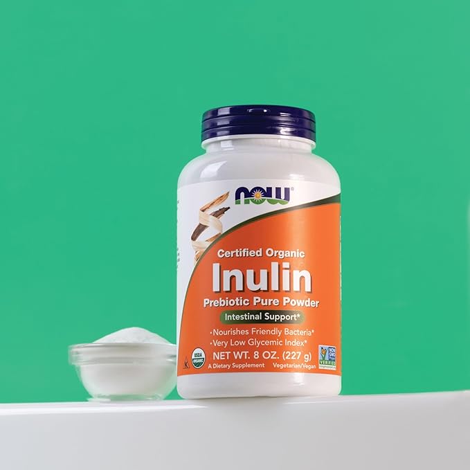 NOW Foods Supplements, Inulin Prebiotic Pure Powder, Certified Organic, Non-GMO Project Verified, Intestinal Support*, 8-Ounce
