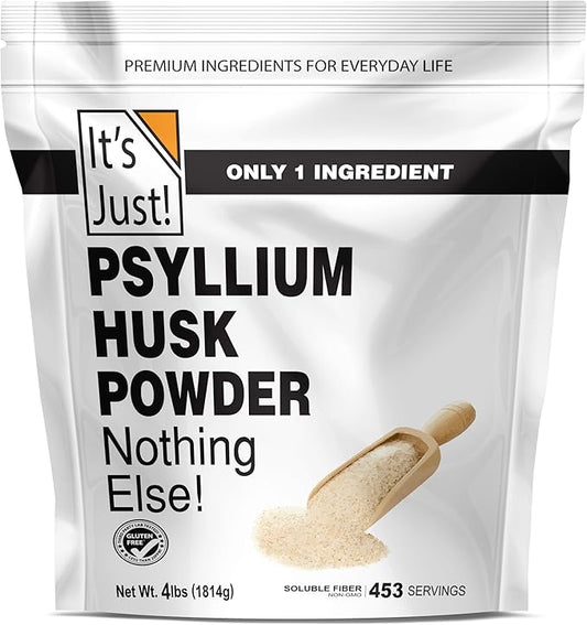 It's Just! - Psyllium Husk Powder, Easy Mixing Dietary Fiber, Cleanse Your Digestive System, Finely Ground Powder, Ideal for Keto Baking, Non-GMO (4 Pound (Pack of 1), Natural/No Added Flavor)