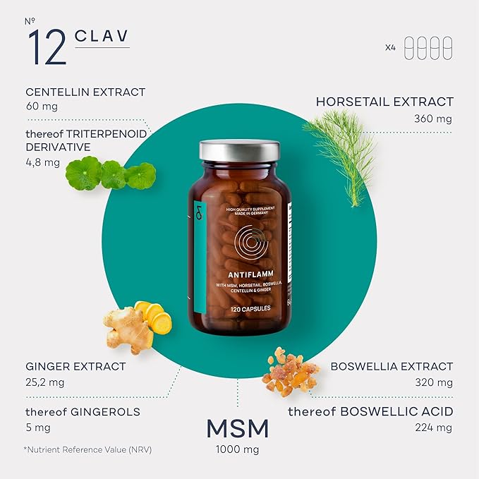 CLAV Boswellia Extract Capsules with MSM, Horsetail Extract, Gotu Kola & Ginger Extracts - Joint Support Supplement - 120 Capsules