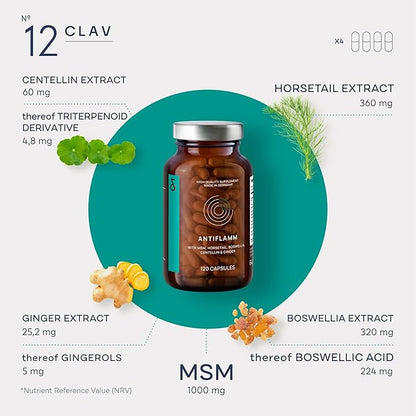 CLAV Boswellia Extract Capsules with MSM, Horsetail Extract, Gotu Kola & Ginger Extracts - Joint Support Supplement - 120 Capsules