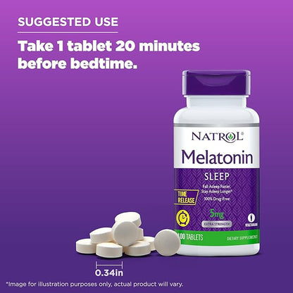 Natrol Time-Release Melatonin 5 mg, Dietary Supplement for Restful Sleep *, 100 Tablets (Pack of 2), 200 Day Supply