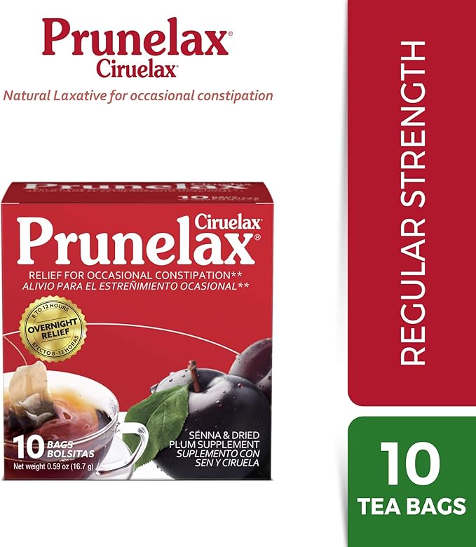 Prunelax Ciruelax Regular Strength Laxative Tea Bags - Made with Natural Senna Extracts, for Occasional Constipation, Senna Extract - 10 Bags (Pack of 5)