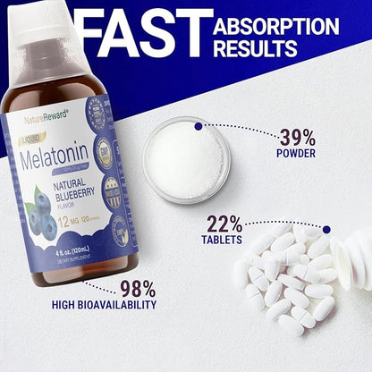 Melatonin 12mg | 4 fl oz Liquid |120 Servings | Blueberry Flavor | for Adults | Non-GMO, Vegetarian Supplement