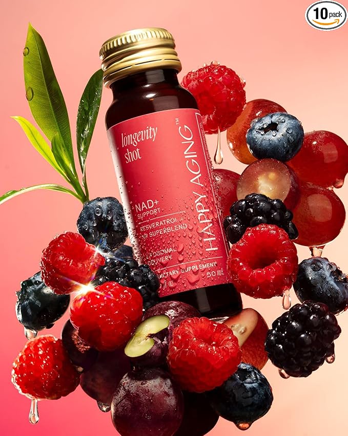 Liquid NAD+ Longevity Shots | Liposomal Nicotinamide Riboside and Resveratrol with Ceramides & Antioxidants | Twice-a-Week | Firm Skin & Brain Health| NMN Alternative | 30-Week Supply