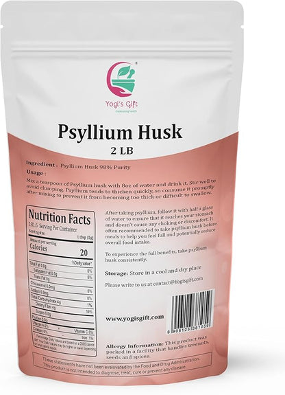 Psyllium Husk Whole 2 Lb | Use in Smoothies, Cooking and Baking | Unflavored, Fine Ground, 100% Natural, Non GMO | by Yogi's Gift®