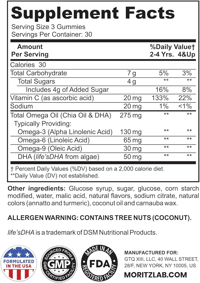 DR. MORITZ Omega 3 Kids Gummies (180 Count), Vegan Omega3 Gummies for Kids with No Fish Oil, Vitamins for Brain & Heart Health, Gluten-Free Omega 3 6 9