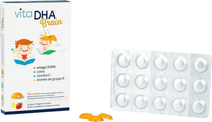 VitaDHA Brain Omega 3 for Kids 3+ IFOS Certified (60 Jellies) - No Fishy Aftertaste, Sugar Free - with Vitamin D3 and B - Strawberry and Lemon Flavour