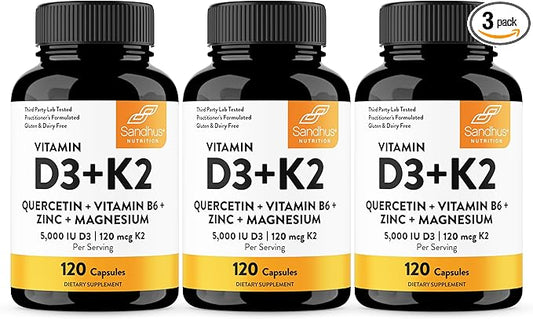 Sandhu's Vitamin D3 K2 Magnesium with Quercetin Capsules for Men & Women | Supports Immunity, Bone Health and Quality Sleep | 360 Count