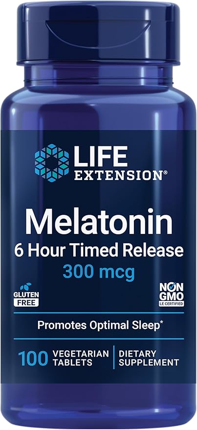 Life Extension DHEA 25mg and Melatonin 6 Hour Time Release 300mcg - 100 Capsules and 100 Tablets