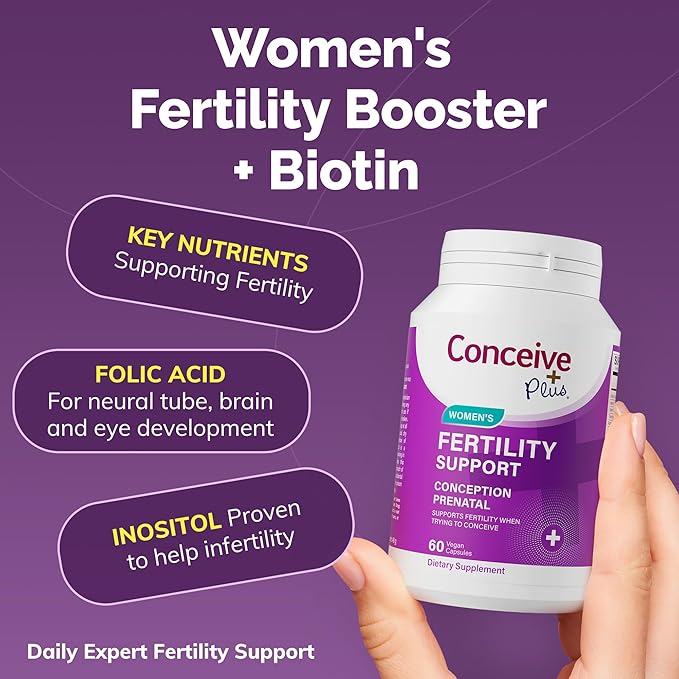 CONCEIVE PLUS Women's Fertility Support: Conception Prenatal Supplements for Her, Aids Hormonal Balance, & Regular Cycles - Folic Acid, B12, Zinc, Biotin, Non-GMO - 60 Vegetarian Soft Capsules