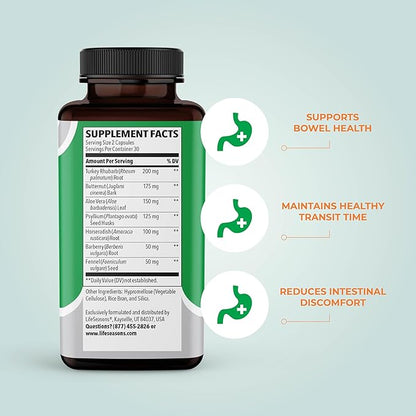 LifeSeasons - Regulari-T - Bowel Support - Constipation Relief Supplement - Natural Laxative - Maintain Healthy Colon Regulation and Elimination - Stool Softening - Reduce Gas Discomfort - 60 Capsules