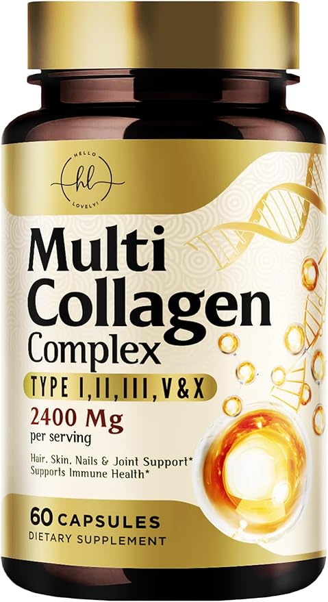 Collagen Peptides for Women – 2400mg Per Serving – Multi Collagen Capsules with Types I, II, III, V & X – Hydrolyzed Collagen Supplement Vital Hair, Skin, Nails, Joints & Bones Support – 60 Capsules