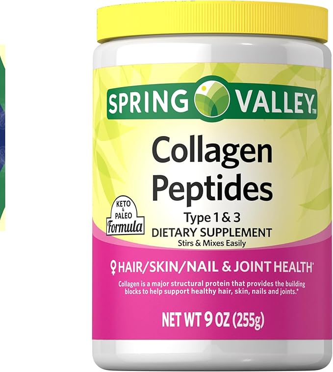 Collagen Peptides Powder 255g (9 Oz) - Hydrolyzed Protein(Type I & III) Keto Collagen Powder for Women & Men - Hair, Skin and Joints by Spring Valley (Pack of 1)