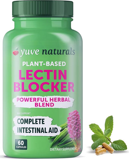 Yuve Lectin Blocker Defense - Blocks Interfering Dietary Lectins, Supports Intestinal & Digestive Health, Helps Reduce Gas, Aids Against Food Cravings - Non-GMO, Gluten Free - 60 Vegan Caps