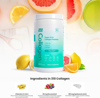 310 Nutrition - Collagen Peptides Powder - Collagen Supplement - Multi Collagen Protein with Vitamins C, D, and E – Citrus Splash 30 Servings
