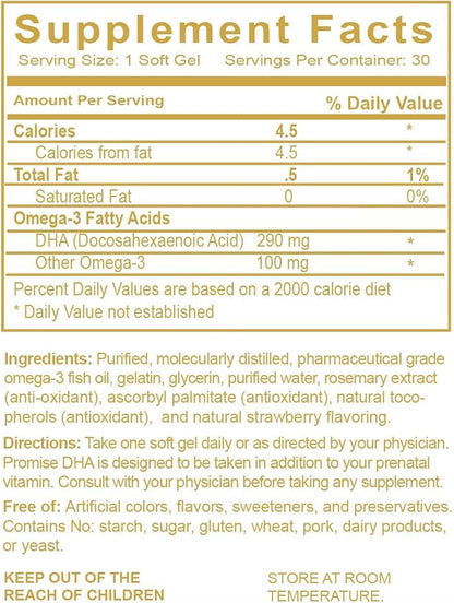 Promise Prenatal DHA - Pharmaceutical Grade Omega-3 DHA (3 Month Supply) Once-Daily Strawberry Flavored softgel with 290 mg of DHA. All Natural Prenatal DHA for Baby's Brain and Eye Development