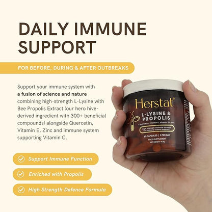 L-Lysine & Propolis Supplements |High Potency L Lysine Immune Support Formula with 5:1 Propolis Extract, Quercetin, VIT C, VIT E and Zinc