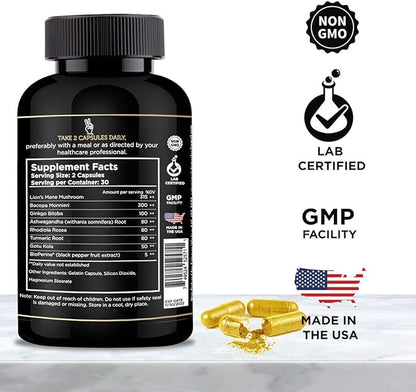 SOLOMON WISDOM Brain Booster – Nootropic Dietary Supplement for Memory Boost – 60 All-Natural Capsules to Enhance Focus & Improve Concentration & Clarity