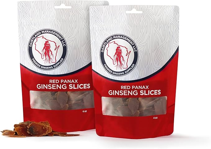 Red Panax Ginseng Slices - 8 oz Pack Korean Panax Ginseng Slices - Non-GMO, Gluten Free Red Ginseng Root Slices - Use This Herbal Supplement in Soup, Tea, Congee